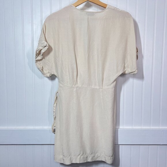 & Other Stories Stockholm Atelier Ivory Cream Short Sleeve Wrap Dress Tie Waist - Picture 3 of 11